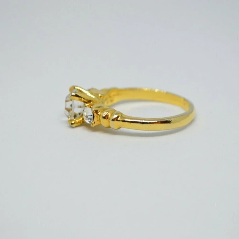 Clear Glass Rhinestone Solitaire Three Stone Ring